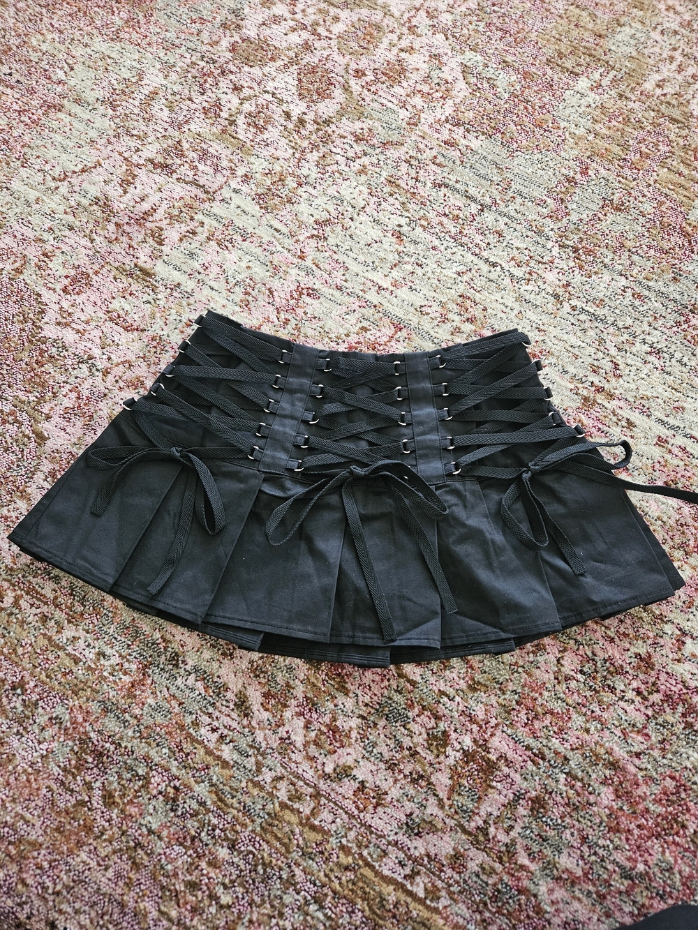 iHeartRaves Black Lace-Up Pleated Mini Skirt